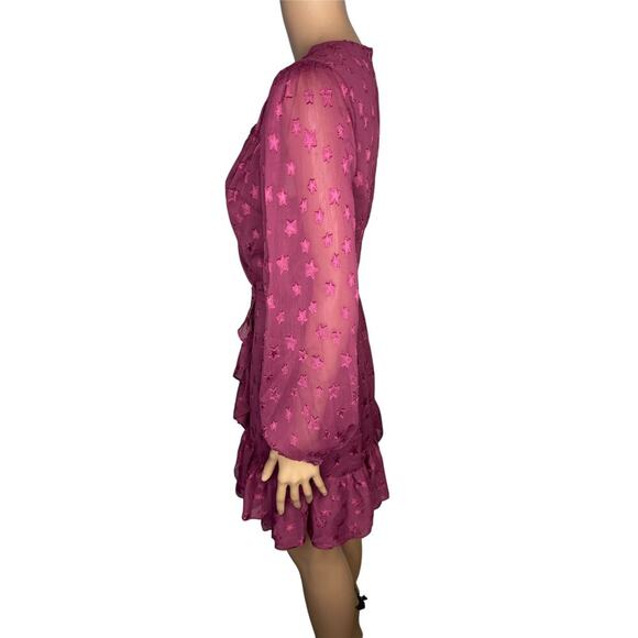 Yumi Kim Gwen Mini Dress size M Star Printed Starry Sky Plum NWT  Long Sleeve - Picture 3 of 10